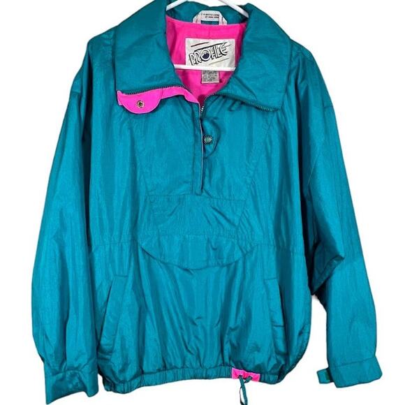 Profile Vintage Women's Half Zip Pullover Teal & Pink Jacket / Size Medium - Picture 2 of 11